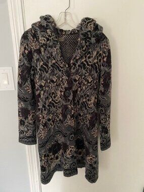 King Kong Italy Long Jacquard Knit Coat Wool Blend Size S